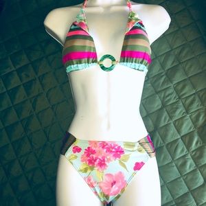 SABZ MULTICOLORED FLORAL STRIPED BIKINI SIZE XL